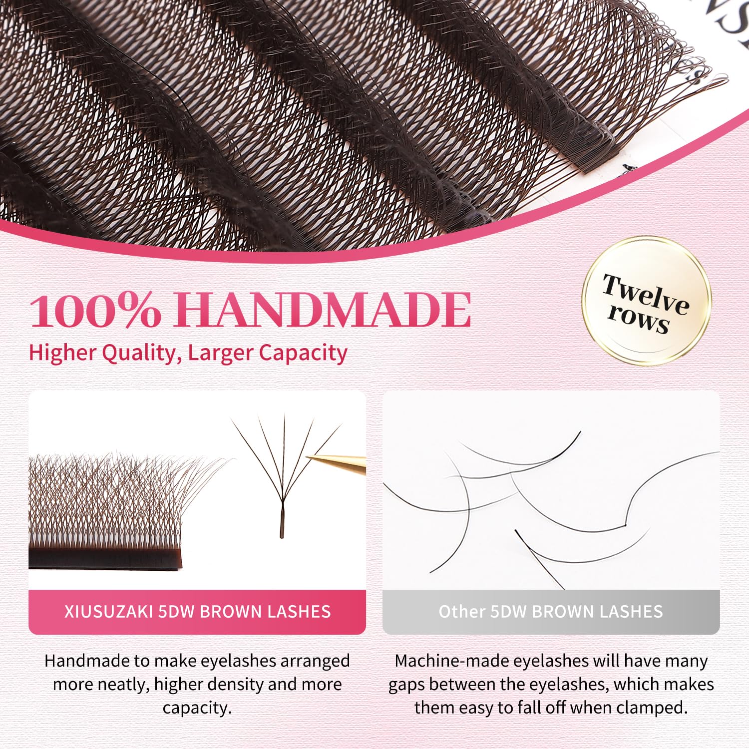 W Lash Extensions Brown 5D Eyelash Extensions W Shape 0.07mm Thickness C Curl Mix 8-15mm Premade Fans Volume Lashes Matte Black Crisscross(W-Brown-5D-0.07-C,8-15mm)-GlimoraGlow