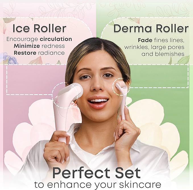 Derma Roller & Ice Roller 2 in 1 for Beard Hair Skin Face 540 Titanium.25mm - Self Care Gifts Facial Skin Care Tools…-GlimoraGlow