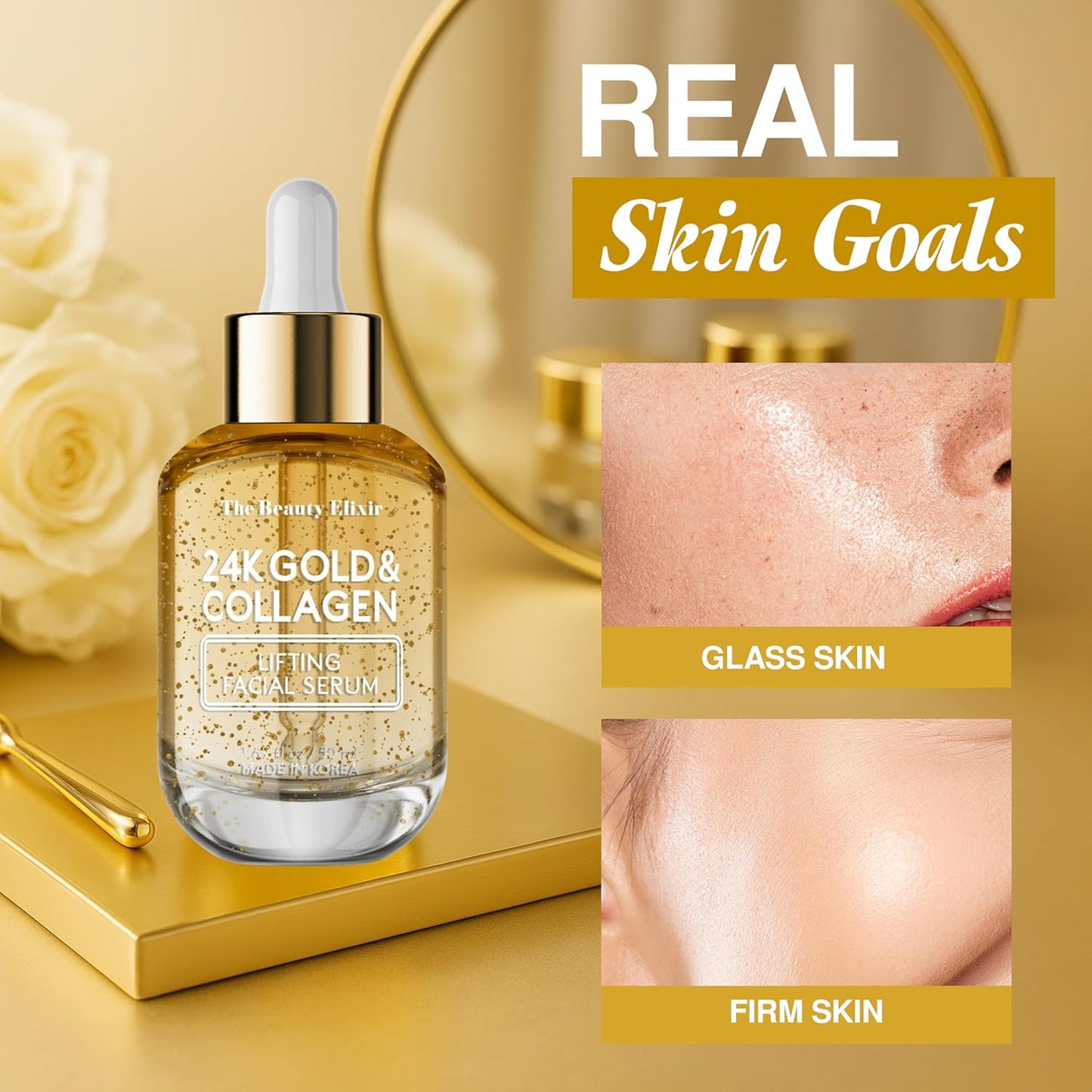 Collagen Serum For Face with 24k Gold - Dermatologist Tested - Anti Aging, Ultra Hydrating, Fine Lines & Wrinkle Treatment - Clean Beauty Korean Skin Care for All Skin Types - 1.69oz-GlimoraGlow