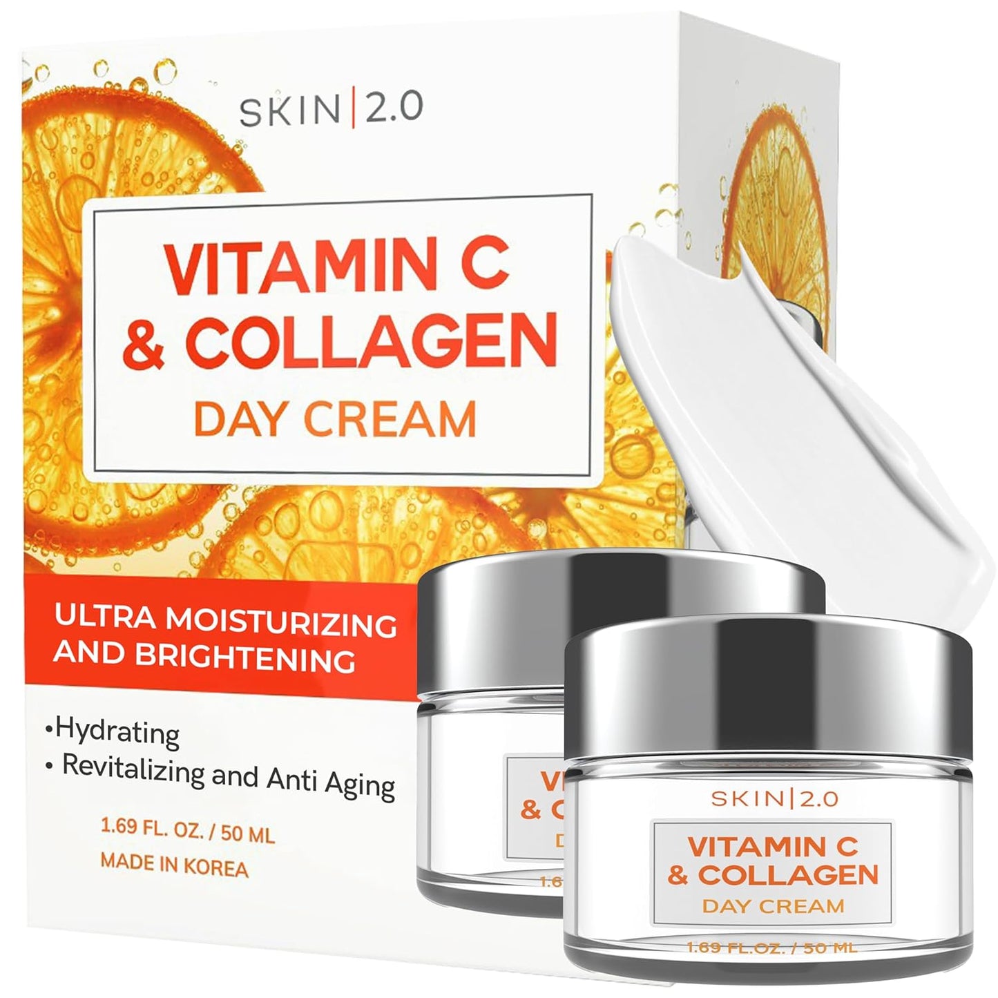 Vitamin C & Collagen Daily Face Moisturizer - Dermatologist Tested, Skin Tightening, Brightening - Anti-Aging, Clean Beauty, Cruelty-Free Korean Skincare, All Skin Types - 1.69 Fl oz (2-Pack)-GlimoraGlow
