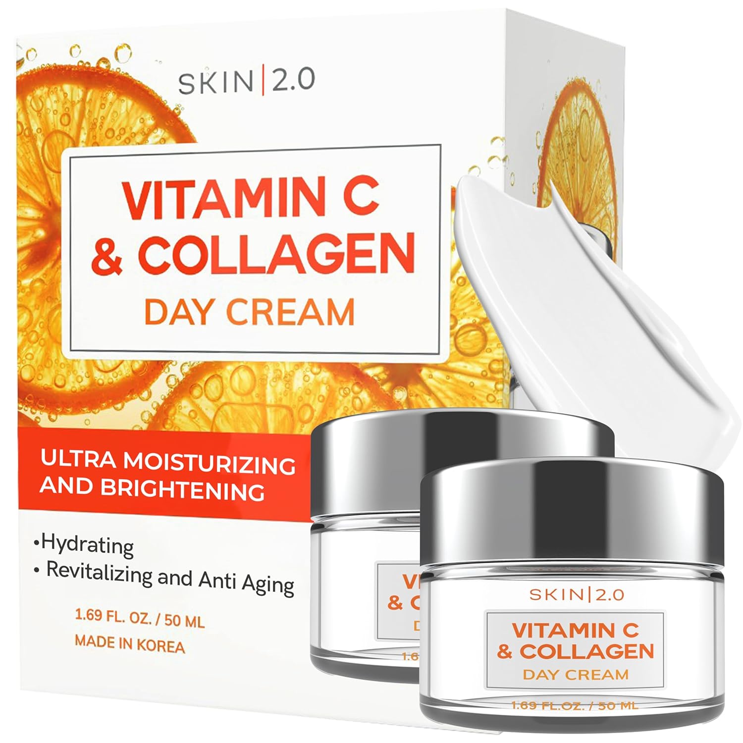 Vitamin C & Collagen Daily Face Moisturizer - Dermatologist Tested, Skin Tightening, Brightening - Anti-Aging, Clean Beauty, Cruelty-Free Korean Skincare, All Skin Types - 1.69 Fl oz (2-Pack)-GlimoraGlow