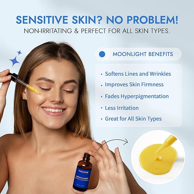 MAELOVE Moonlight Advanced Retinal Super Serum, 10x Stronger than Regular Retinol, for Softening Lines and Wrinkles, Reducing Dark Spots, Improving Skin Firmness, Vegan, Cruelty-Free, 1.0 fl oz-GlimoraGlow