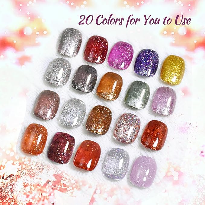 JODSONE 23 Bottles of Glitter Colorful and Elegant Gel Polish kit with 3 Bottles of Matte and Glossy Top Coat Base Coat Gel Nail Set-GlimoraGlow