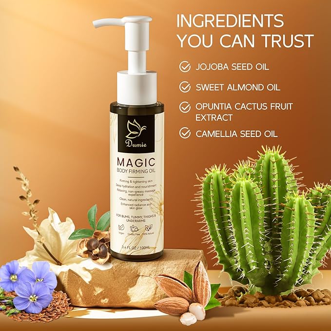 Magic Body Firming Oil, 3.38 FL OZ, Korean Skin Care Post-Shower Body Oil for Women – With 767,000ppm Jojoba Oil,to Tighten, Hydrate & Nourish Dry Skin, Lightweight & Non-Greasy for Full Body Use-GlimoraGlow