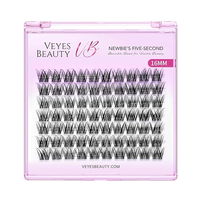 VEYESBEAUTY Lash Clusters Individual Eyelash Extensions Thin & Invisible Band DIY False Eyelashes for Self-application Newbie's Five-Second Series Wispy Lash Tray, LuxeBold 16mm Single Length-GlimoraGlow