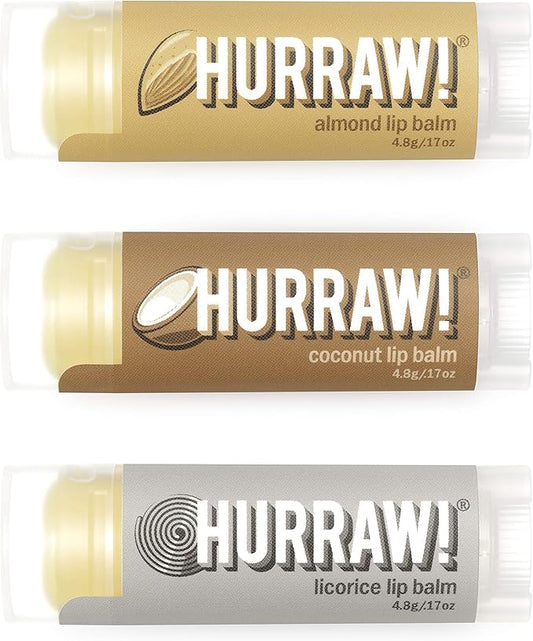 Hurraw! Almond, Coconut, Licorice Lip Balms, 3 Pack Bundle: Organic, Certified Vegan, Cruelty and Gluten Free. Non-GMO, 100% Natural. Bee, Shea, Soy & Palm Free. Made in USA-GlimoraGlow