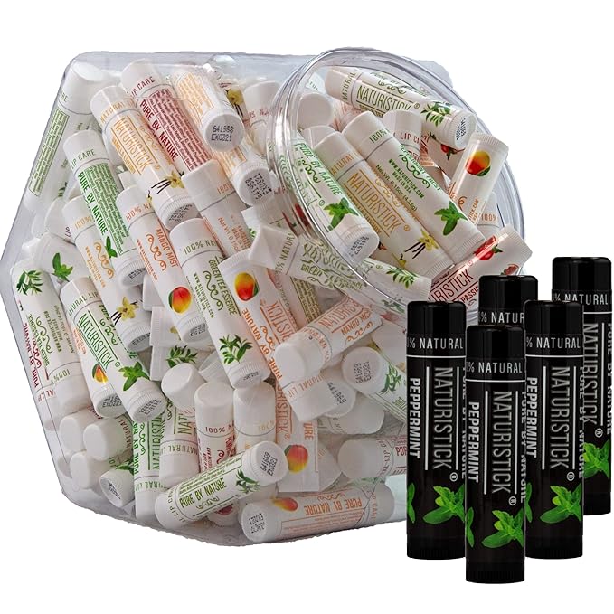 155-Pack Lip Balm in Bulk by Naturistick. Assorted Scents. 100% Natural Ingredients. Includes Display Fishbowl. Best Beeswax Chapstick for Dry, Chapped Lips. Made in USA-GlimoraGlow