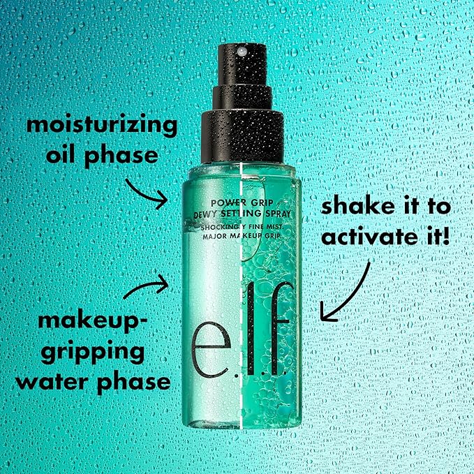 e.l.f. Power Grip Dewy Setting Spray, Ultra Fine Mist Made With Hyaluronic Acid, Grips Makeup For A Hydrated, Dewy Finish, Vegan & Cruelty-Free-GlimoraGlow