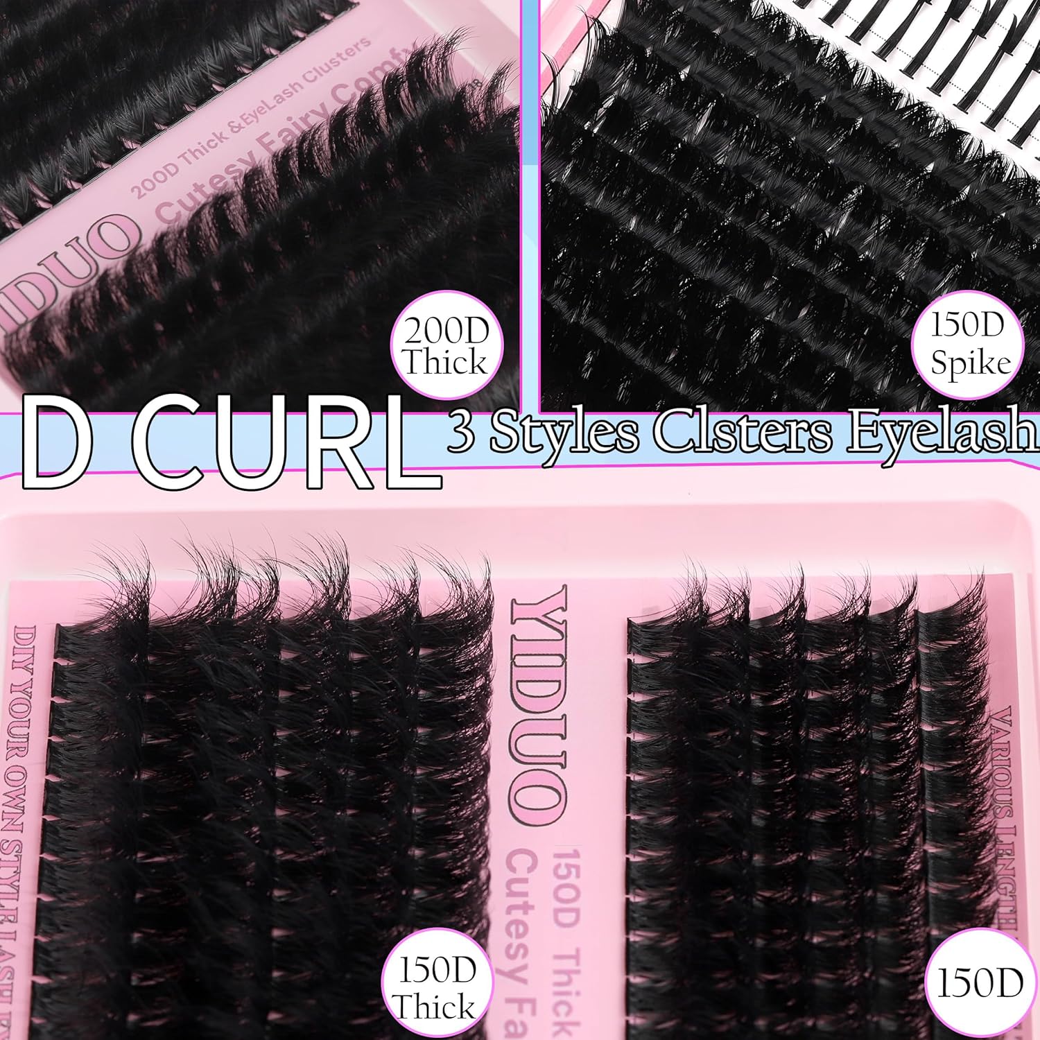 575Pcs Bulk Pack Lashes Clusters Kit with Glue and Removers, D Curl Volume 150D+200D+Spiky Lashes Clusters, 12-21mm Manga Extension Eyelashes DIY Individual False Eyelash Wholesale Pack-GlimoraGlow