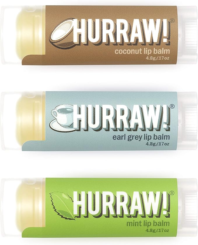 Hurraw! Coconut, Earl Grey, Mint Lip Balms, 3 Pack Bundle: Organic, Certified Vegan, Cruelty and Gluten Free. Non-GMO, 100% Natural Ingredients. Bee, Shea, Soy and Palm Free. Made in USA-GlimoraGlow