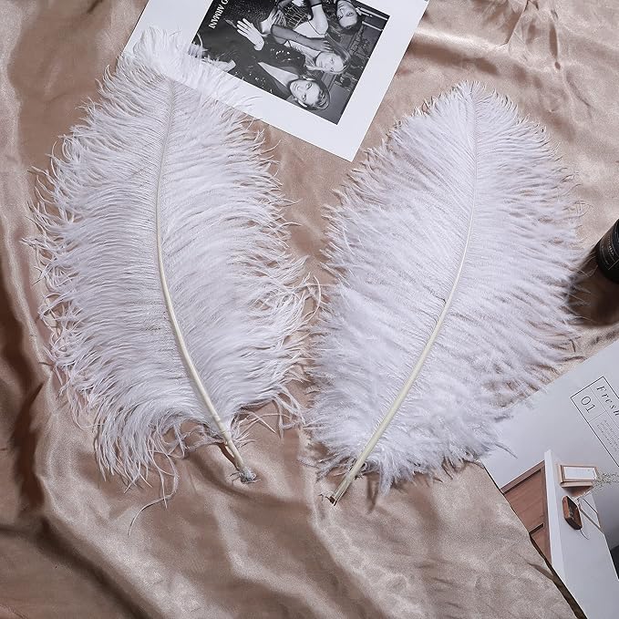 Larryhot White Large Ostrich Feathers - 16-18 inch 10pcs Feathers for Vase,Wedding Party Centerpieces and Home Decorations (White)