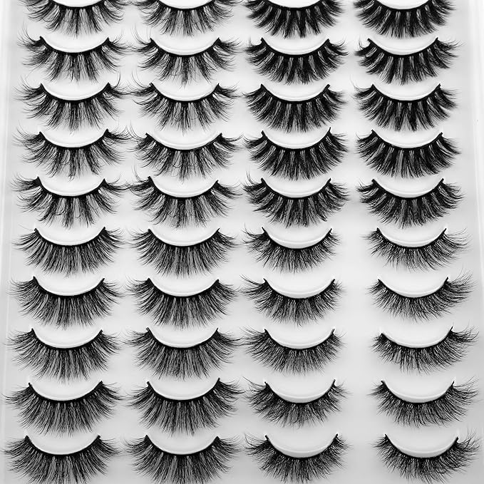 JIMIRE 20 Pairs False Eyelashes 4 Styles Mink Eyelashes Fluffy Pack 3D Volume Faux Mink Cat Eye Lashes Pack-GlimoraGlow
