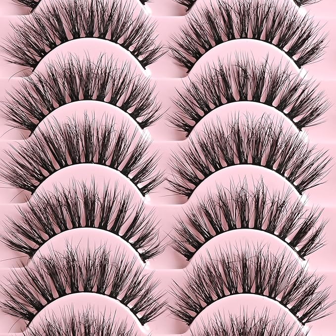 FARRED Natural Eyelashes Wispy Lashes Short False Eyelash Small Cat Eye Fake Lashes Full Pestañas Sets for MUA and Beginners Daily Makeup (F2 | 7-14mm)-GlimoraGlow