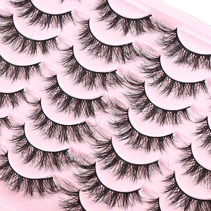 FARRED Cat Eye Lashes Short Natural Eyelashes 15mm Fluffy Wispy Strip Eyelash 14 Pairs Cute Natural Fake Lashes Packs Small Full Pestañas Set (F10 | 9-15mm)-GlimoraGlow