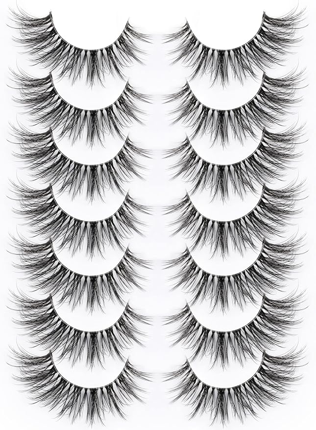 False Eyelashes with Clear Band Faux Mink Lashes Natural Look 3D Volume Wispy Fake Lashes Pack by Kiromiro 7 Pairs-GlimoraGlow