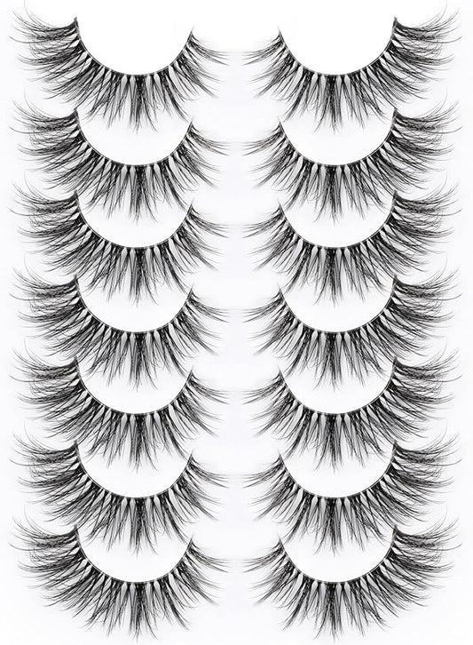 False Eyelashes with Clear Band Faux Mink Lashes Natural Look 3D Volume Wispy Fake Lashes Pack by Kiromiro 7 Pairs-GlimoraGlow