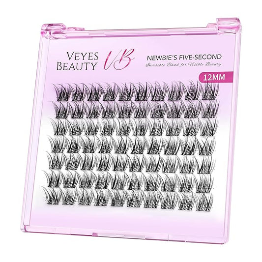 VEYESBEAUTY Lash Clusters Individual Eyelash Extensions Thin & Invisible Band DIY False Eyelashes for Self-application Newbie's Five-Second Series Wispy Lash Tray, LuxeBold 12mm Single Length-GlimoraGlow
