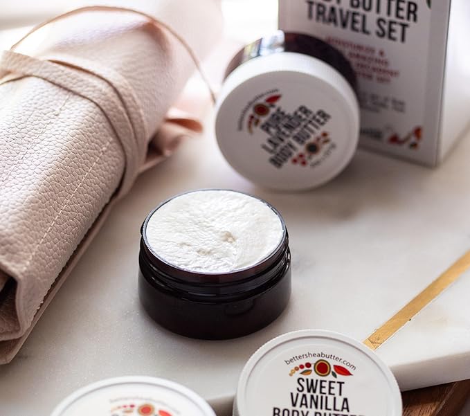 Body Butter Variety Pack | with Organic Shea Butter and Jojoba Oil | Lemon Sage, Lavender, Sweet Vanilla | Body Butter Minis | Trio of Travel Size Lotion | 3 x 2oz Jars-GlimoraGlow