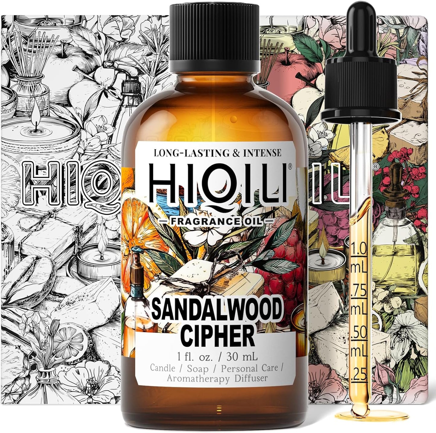 HIQILI Sandalwood Cipher Fragrance Oil for Diffuser, Inspired by Srge-L.tens StalMajus-cvle, Candle & Soap, Perfume & Body Oil Making- Have Gourmand Notes, Long-Lasting- 1 Fl Oz-GlimoraGlow