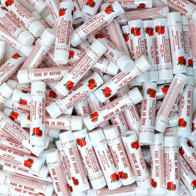 150-Pack Lip Balm in Bulk by Naturistick. Pomegranate Scent. 100% Natural Ingredients. Best Beeswax Chapstick for Dry, Chapped Lips. Made in USA-GlimoraGlow