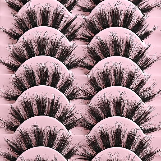 FARRED Fluffy Lashes Natural Eyelashes Short Wispy Eye Lash Strips 14 Pairs Separated Volume Eyelash Pack 17mm Dramatic Wispies Fake Strip Lashes Clusters Cat Eye Pestañas Spiky Look (F6 | 11-17mm)-GlimoraGlow