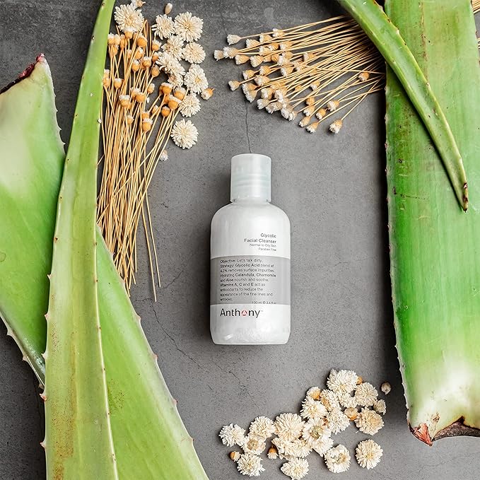 Anthony Glycolic Facial Cleanser for Men, Daily Exfoliating & Hydrating Face Wash, Shave Prep, Non-Foaming, Deep Cleansing, Gentle on Sensitive Skin, Removes Dirt & Oil, Smooths Texture, 3.4 Fl Oz-GlimoraGlow