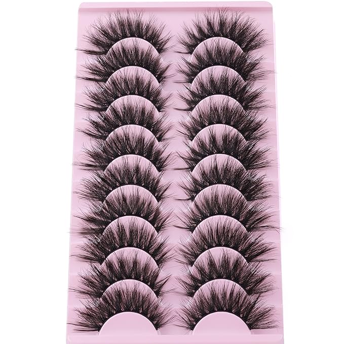 FANXITON False Eyelashes Fluffy Mink Lashes 20 mm Cat Eye Lashes Long 5D Wispy Dramatic 10 Pairs Pack-GlimoraGlow