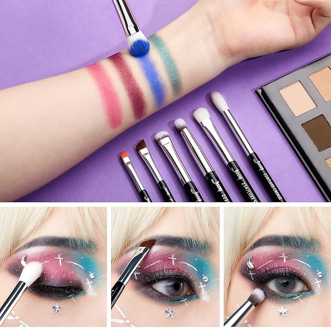 Jessup Eye Makeup Brushes Set Professional 15pcs with Eyeshadow Blending Concealer Eyebrow Eyliner Brush (Pearl Black/Silver)-GlimoraGlow