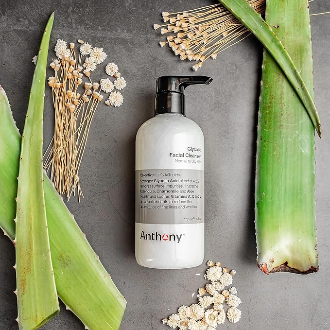 Anthony Glycolic Facial Cleanser for Men, Daily Exfoliating & Hydrating Face Wash, Shave Prep, Non-Foaming, Deep Cleansing, Gentle on Sensitive Skin, Removes Dirt & Oil, Smooths Texture, 16 Fl Oz-GlimoraGlow