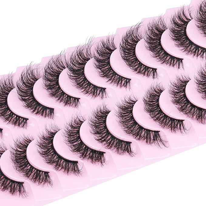 Mink Lashes 10 Pairs False Eyelashes D Lashes Natural Cat Eye Volume Faux Mink Lashes Wispy 18 mm 5D Thick Soft Eyelashes Pack by FANXITON-GlimoraGlow