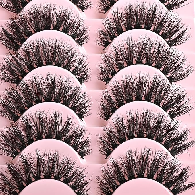 FARRED Wispy Lashes Hybrid Mink Eyelashes 14 Pairs Short Cat Eye Natural Fluffy False Eyelashes Faux Mink Strip Eye Lashes Pack for Daily Makeup (F18 | 8-14 mm)-GlimoraGlow