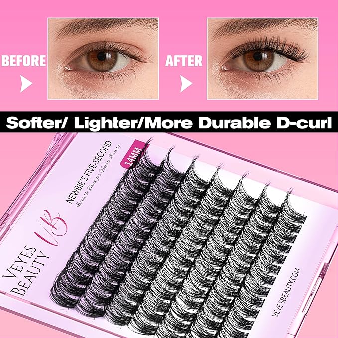 VEYESBEAUTY Lash Clusters Individual Eyelash Extensions Thin & Invisible Band DIY False Eyelashes for Self-application Newbie's Five-Second Series Wispy Lash Tray, Boldeye 10mm Single Length-GlimoraGlow