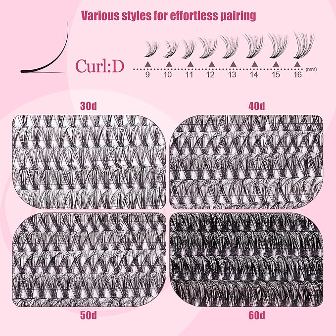 Lash Clusters - Lash Clusters with Bottom Lashes Lash Clusters 30D40D50D60D Fluffy Wispy EyeLash Clusters D Curl No Adhesives Included-GlimoraGlow