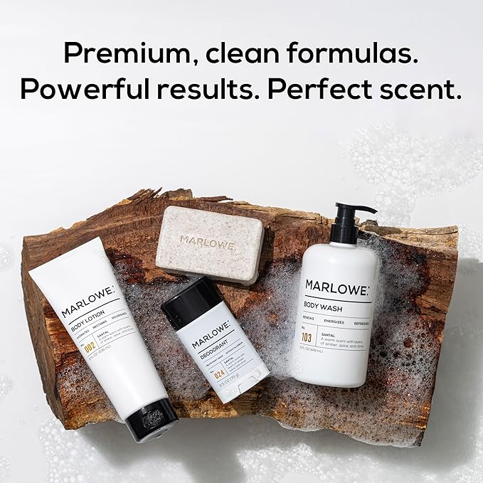 MARLOWE. No. 103 Body Wash 15 oz Pump, Santal, Energizing & Refreshing Shower Gel, Willow Bark & Green Tea Extracts, Cleanses, Moisturizes, Smooths & Nourishes, Warm Amber, Spice & Citron Scent-GlimoraGlow