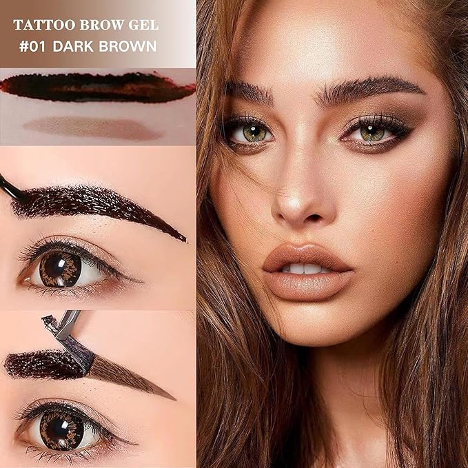 2 Pcs Dark Brown Easy Peel Off Eyebrow Gel, Tattoo Eyebrow Tint, Waterproof & Sweatproof Peel Off Tinted Eyebrow, Long-lasting Natural Color Up to 3 Days, Eyebrow Tattoo for All Skin Types (#01)-GlimoraGlow