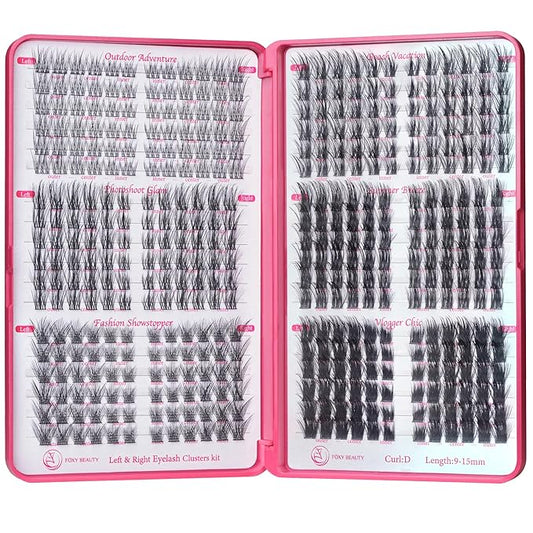 Fluffy Lash Clusters - 360Pcs Natural 0.05D Eyelash Clusters, Left & Right Eyelashes, Urtra Lightweight Cat Eye Clusters for Starter DIY at Home(Eyelashes Only）-GlimoraGlow