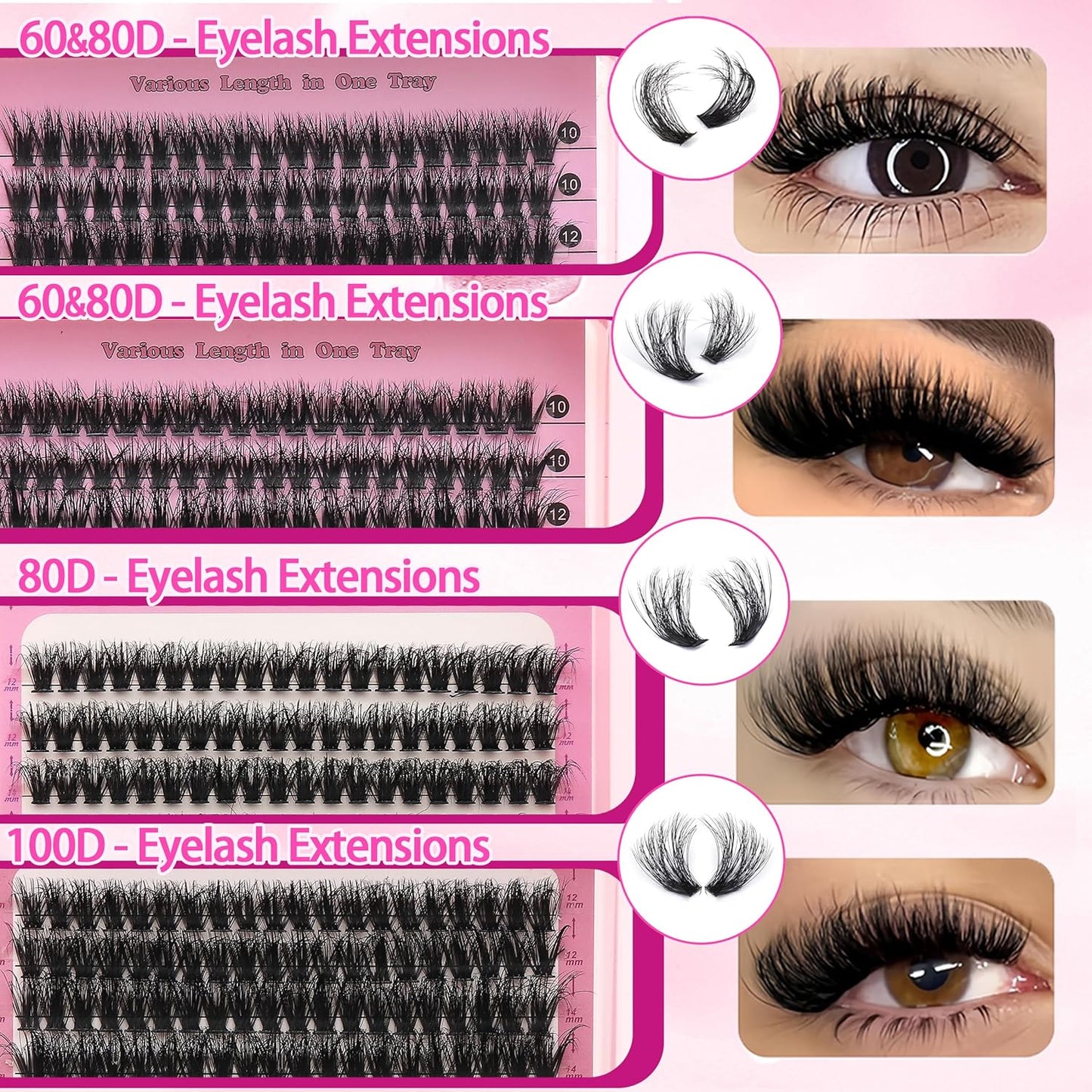 994Pcs Bulk Packs Lashes Clusters Kit Volume False Eyelash Extensions D Curl Wispy Individual Fake Eyelashes, Volume Studio Effect, Wholesale Large Pack with Glue&Seal|Tweezers|Removers|Cleanser-GlimoraGlow