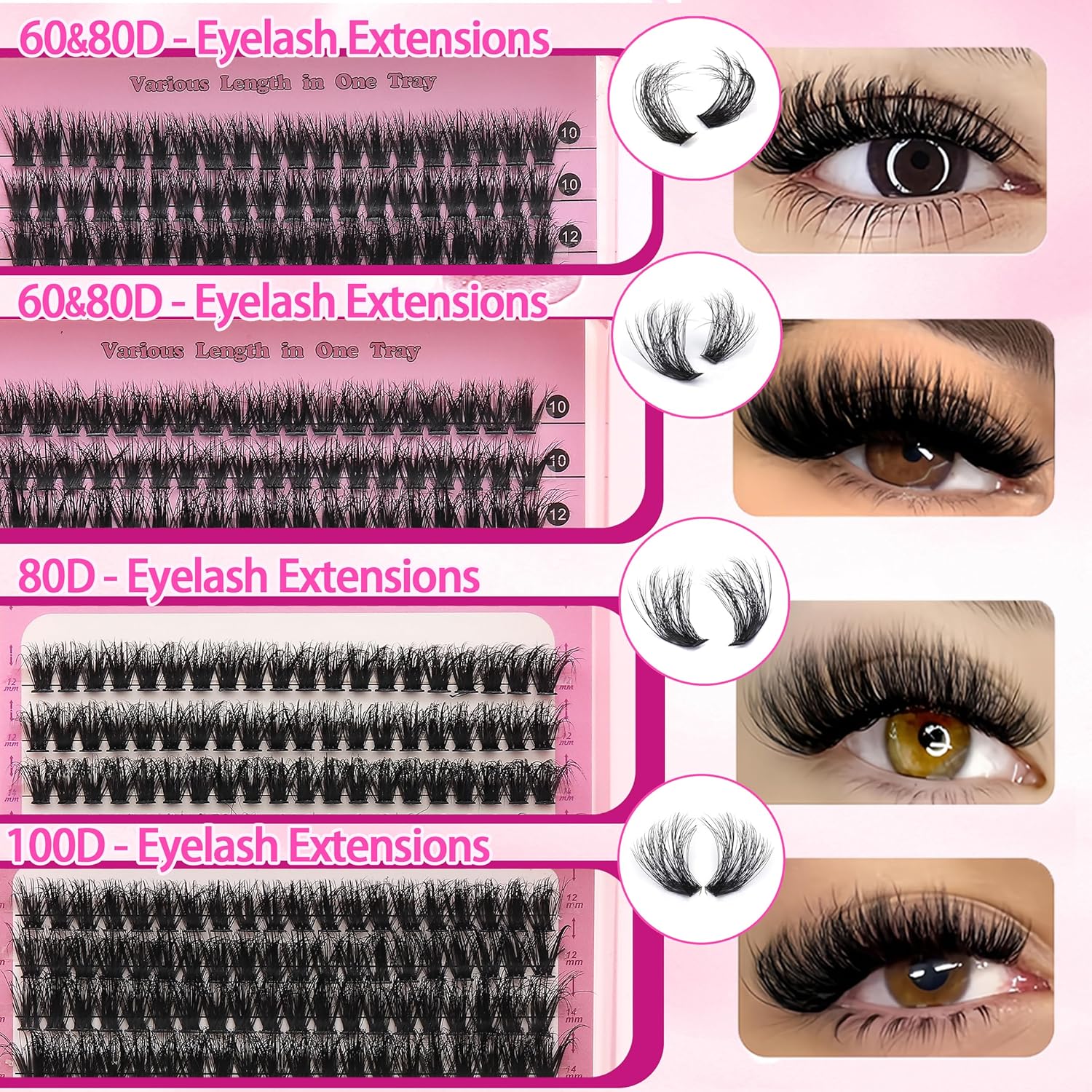 994Pcs Bulk Packs Lashes Clusters Kit Volume False Eyelash Extensions D Curl Wispy Individual Fake Eyelashes, Volume Studio Effect, Wholesale Large Pack with Glue&Seal|Tweezers|Removers|Cleanser-GlimoraGlow