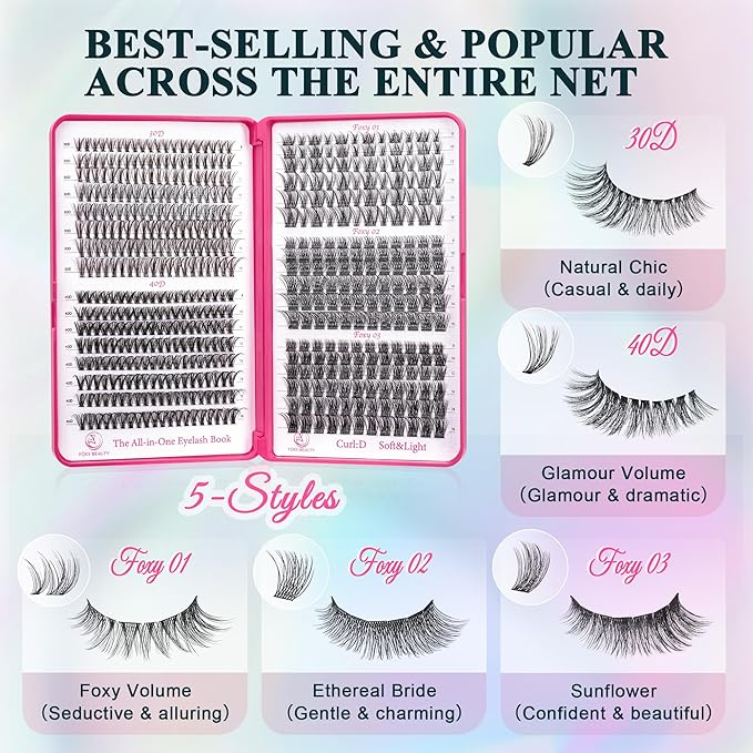Lash Clusters - Wispy Lash Clusters For Natural Look 8-16MM 536Pcs Eyelash Clusters D Curl Individual Lashes for DIY Lash Extension Kit-GlimoraGlow