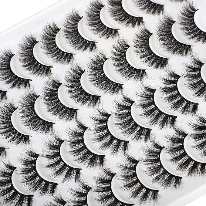 JIMIRE 20 Pairs False Eyelashes 2 Styles Mixed Fluffy Eyelashes Natural Volume Wispy Faux Mink Lashes Pack-GlimoraGlow