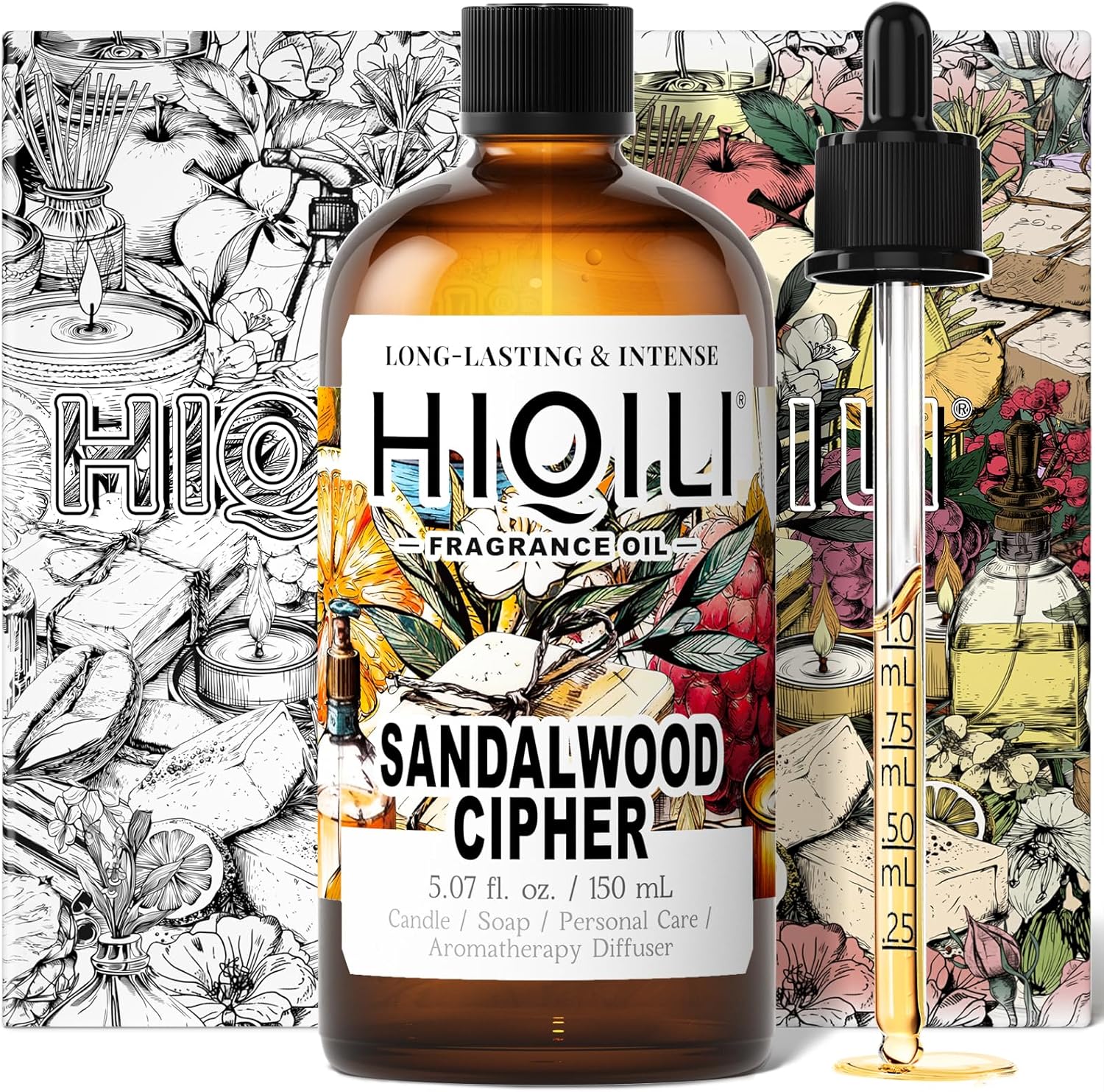 HIQILI Sandalwood Cipher Fragrance Oil for Diffuser, Inspired by Srge-L.tens StalMajus-cvle, Candle & Soap, Perfume & Body Oil Making- Have Gourmand Notes, Long-Lasting- 5.07 Fl Oz-GlimoraGlow