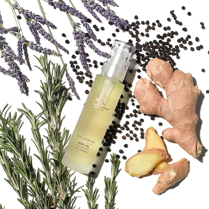 Aromatherapy Associates De-Stress Body Oil Made with Ginger and Rosemary Essential Oils and Arnica Flower Extract (3.4 fl oz)-GlimoraGlow