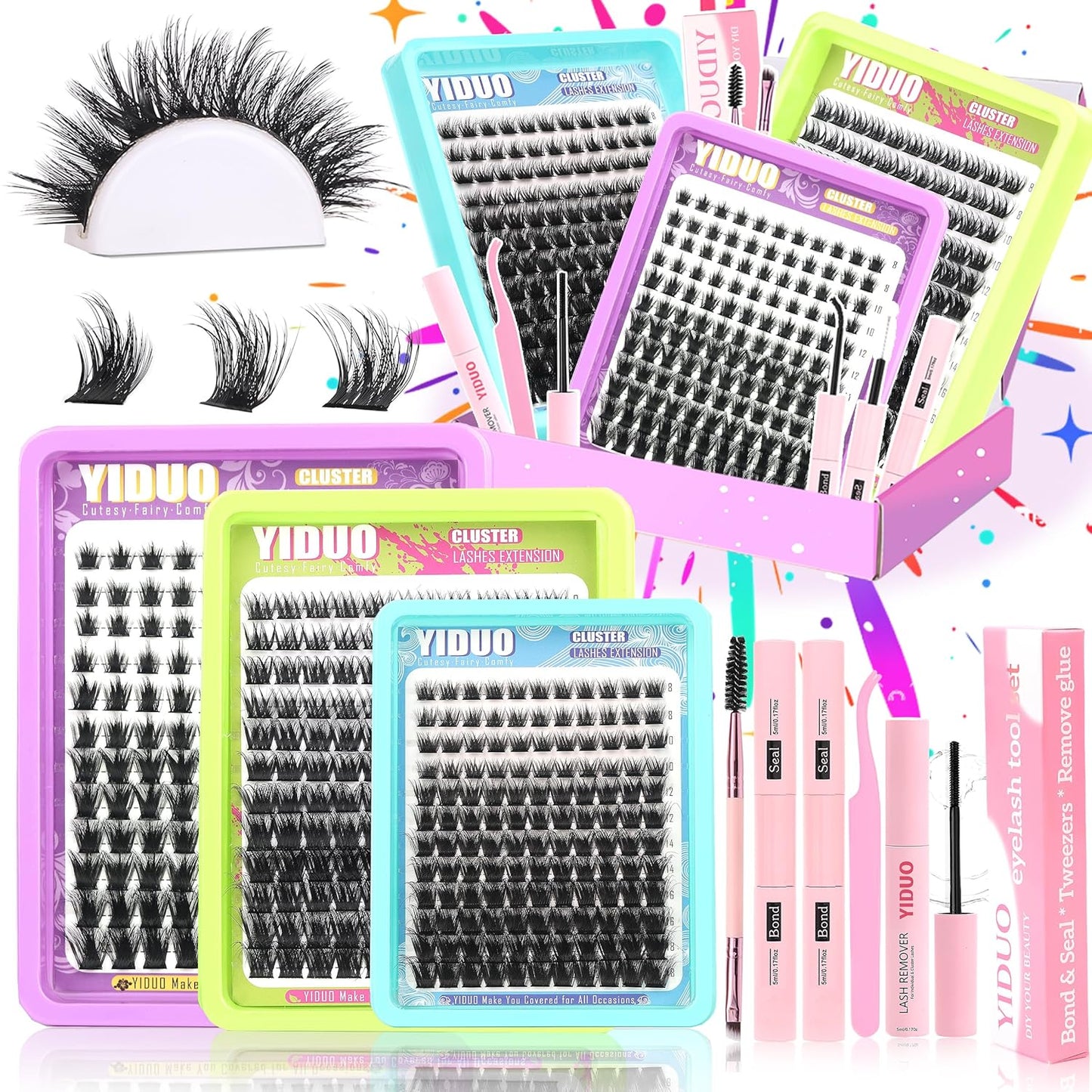 3 Styles Lash Clusters Kit Bulk Packs with 2×Bond&Seal Volume/Manga/ultra/Dramatic Eyelash Extensions 8-18mm lashes Clusters Kit Wispy D Curl Individual Fake Eyelashes Kit DIY at Home Easily-GlimoraGlow