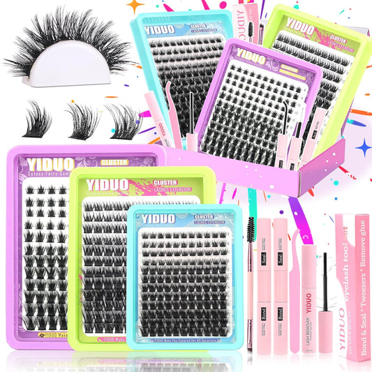 3 Styles Lash Clusters Kit Bulk Packs with 2×Bond&Seal Volume/Manga/ultra/Dramatic Eyelash Extensions 8-18mm lashes Clusters Kit Wispy D Curl Individual Fake Eyelashes Kit DIY at Home Easily-GlimoraGlow
