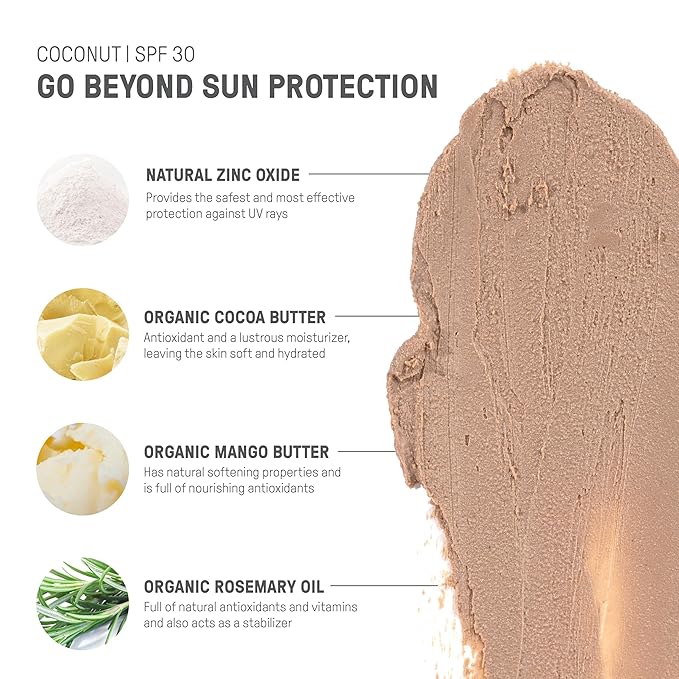 Raw Element Ultra-Moisturizing Tinted Face Cream, Non Toxic Mineral Face Sunscreen, Daily Tinted Moisturizer, Non-Nano Zinc Oxide, Reef Friendly, All Ages, SPF 30, 1.8 oz, Coconut, Pack of 1-GlimoraGlow