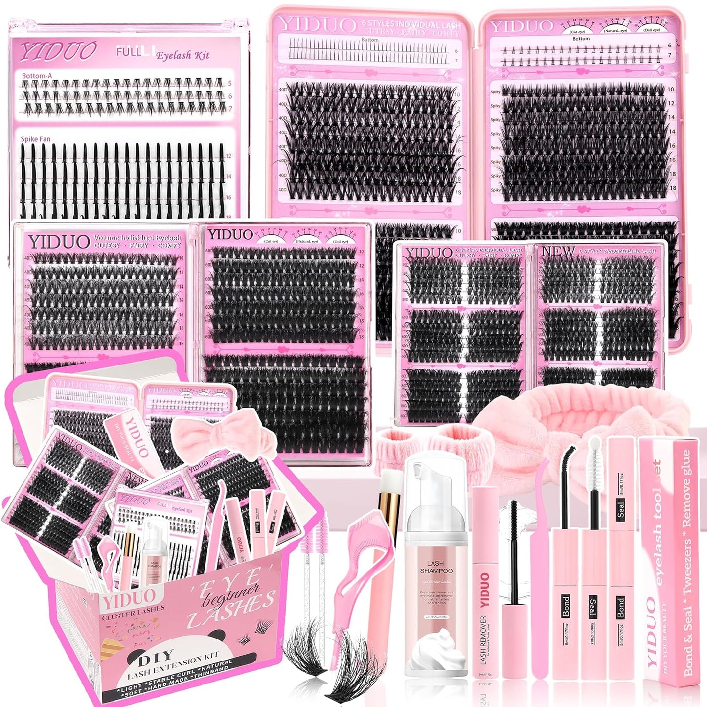 Lashes Clusters Kit 1846Pcs Bulk Packs Volume False Eyelash Extensions D Curl Wispy Individual Eyelashes, Volume Studio Effect, Wholesale Large Pack with Glue&Seal|Tweezers|Removers|Cleanser-GlimoraGlow