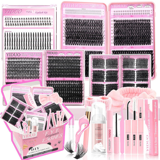 Lashes Clusters Kit 1846Pcs Bulk Packs Volume False Eyelash Extensions D Curl Wispy Individual Eyelashes, Volume Studio Effect, Wholesale Large Pack with Glue&Seal|Tweezers|Removers|Cleanser-GlimoraGlow