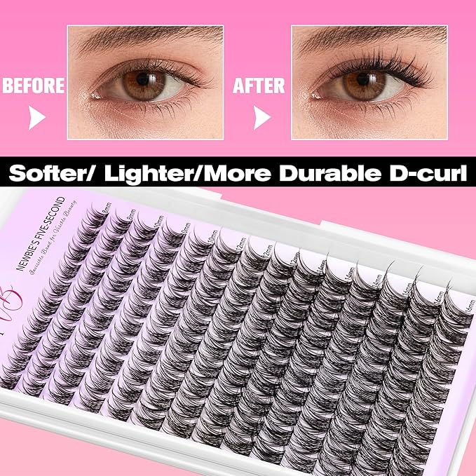 VEYESBEAUTY Lash Clusters Individual Eyelash Extensions Thin & Invisible Band DIY False Eyelashes for Self-application Newbie's Five-Second Series Wispy Lash Tray, LuxeBold 8-16mm Mixed Length-GlimoraGlow