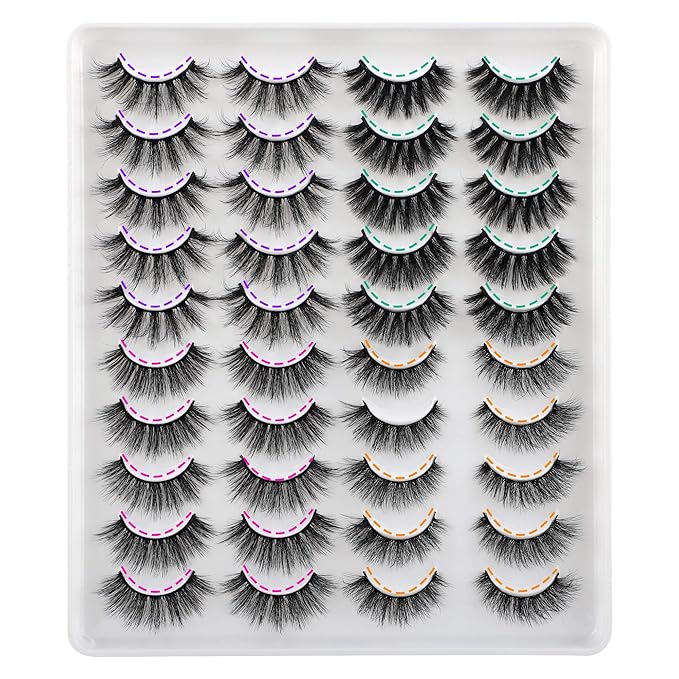 JIMIRE 20 Pairs False Eyelashes 4 Styles Mink Eyelashes Fluffy Pack 3D Volume Faux Mink Cat Eye Lashes Pack-GlimoraGlow