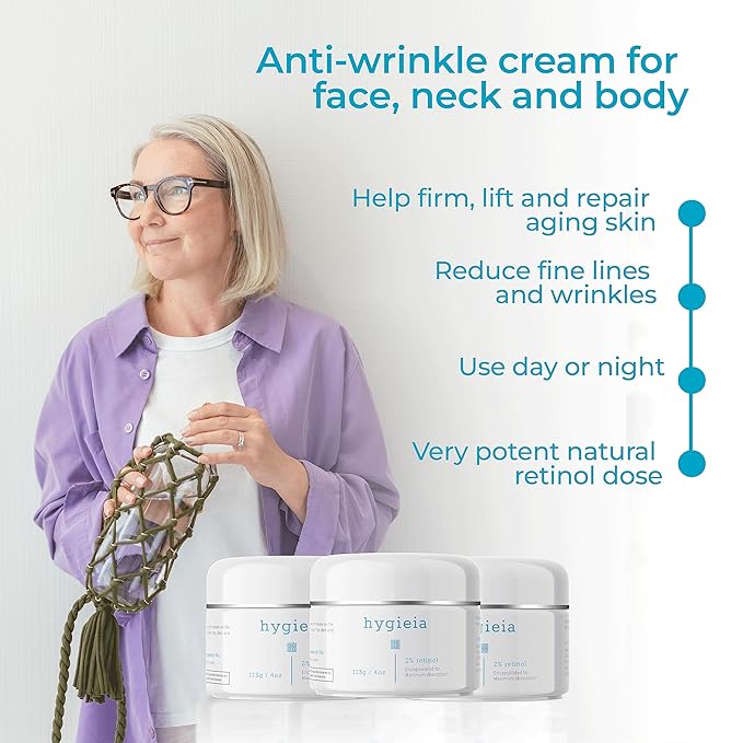 Hygieia + Encapsulated 2% Retinol Cream, 4oz – Liposomal Anti-Wrinkle Cream for Face, Neck & Body – Fast & Deep Cellular Absorption – Day or Night Cream for Firming, Lifting & Repairing Aging Skin-GlimoraGlow